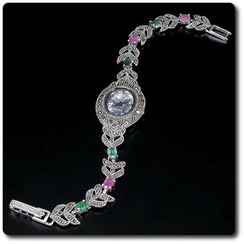 RUBY EMERALD MARCASITE WATCH