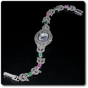 RUBY EMERALD MARCASITE WATCH