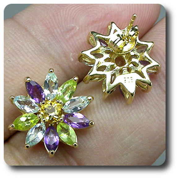 BOUCLES D'OREILLE AMETHYSTE CITRINE PERIDOT