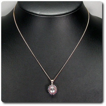 PENDENTIF MORGANITE SAPHIR RUBIS + CHAINE