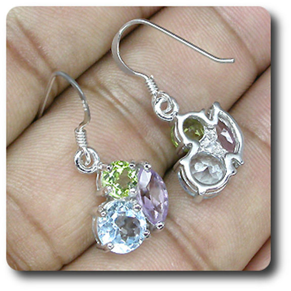 BOUCLES D'OREILLE AMETHYSTE TOPAZE PERIDOT