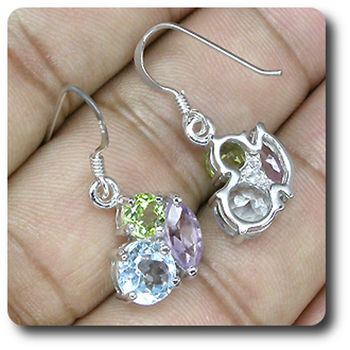 BOUCLES D'OREILLE AMETHYSTE TOPAZE PERIDOT