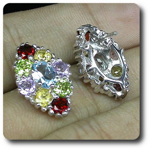 BOUCLES D'OREILLE AMETHYSTE TOPAZE PERIDOT