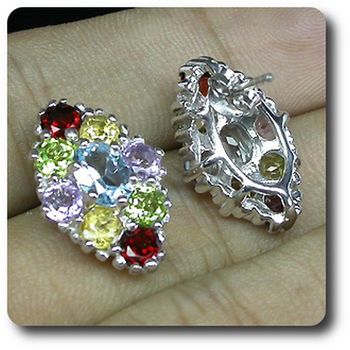 BOUCLES D'OREILLE AMETHYSTE TOPAZE PERIDOT