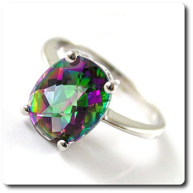 Bague En Argent Avec Topaze Mystique 10x7 Mm - Taille 57 - Neuf Sans Emballage