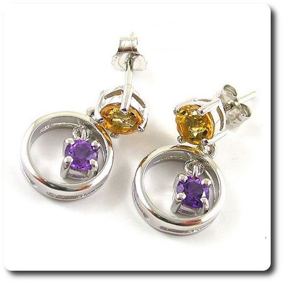 BOUCLES D'OREILLE CITRINE AMETHYSTE