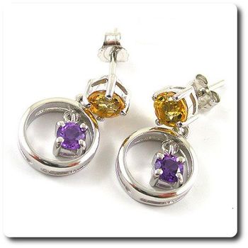 BOUCLES D'OREILLE CITRINE AMETHYSTE
