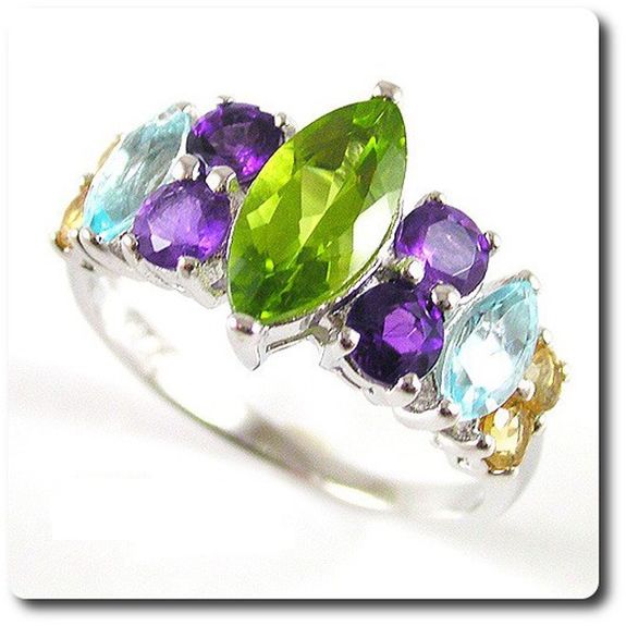 BAGUE PERIDOT AMETHYSTE TOPAZE GRENAT