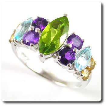BAGUE PERIDOT AMETHYSTE TOPAZE GRENAT