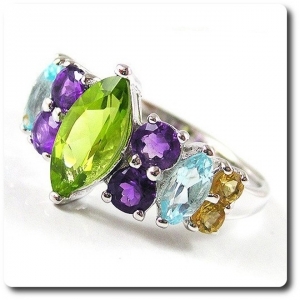 BAGUE PERIDOT AMETHYSTE TOPAZE GRENAT
