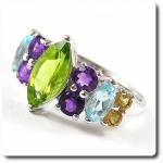 BAGUE PERIDOT AMETHYSTE TOPAZE GRENAT
