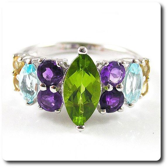 BAGUE PERIDOT AMETHYSTE TOPAZE GRENAT