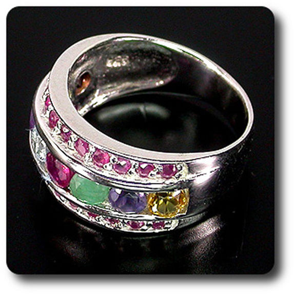 RUBY, EMERALD, GARNET RING
