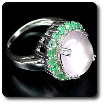ROSE QUARTZ & EMERALD  RING