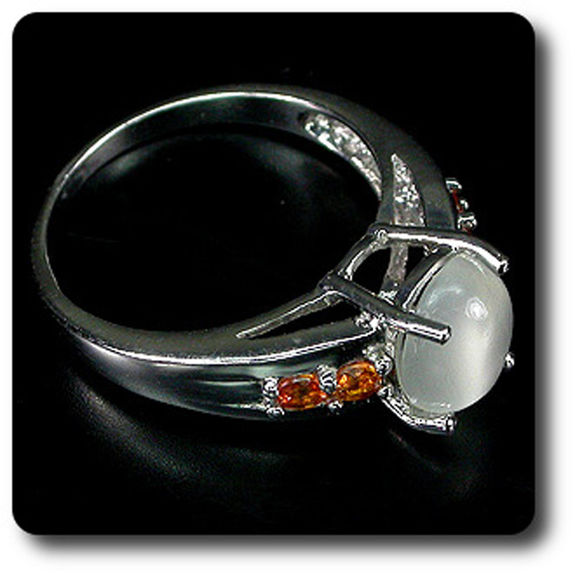 MOONSTONE CATS EYE & ORANGE SAPPHIRE RING