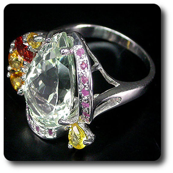 GREEN AMETHYST, RUBY & SAPPHIRE RING