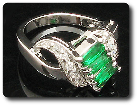 3x6 mm Green Emerald Ring