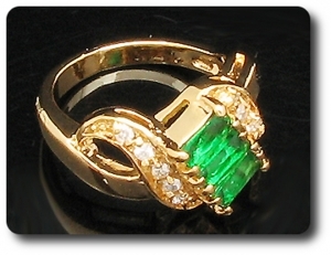 3x6 mm Green Emerald Ring