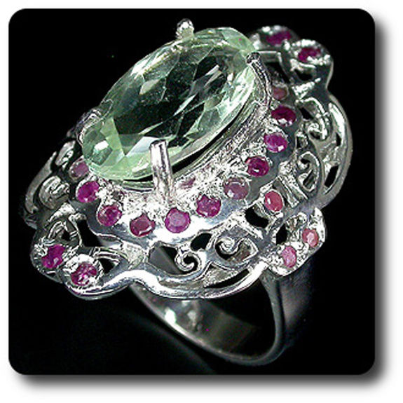 GREEN AMETHYST & RUBY RING