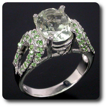 BAGUE AMETHYSTE VERTE & GRENAT TSAVORITE