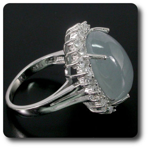 BAGUE AIGUE-MARINE OEIL DE CHAT & ZIRCON BLANC