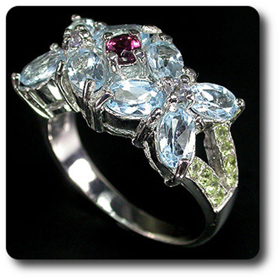 TOPAZ, PERIDOT, GARNET & TANZANITE RING