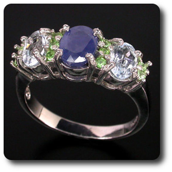 SAPPHIRE, TOPAZ & TSAVORITE GARNET RING