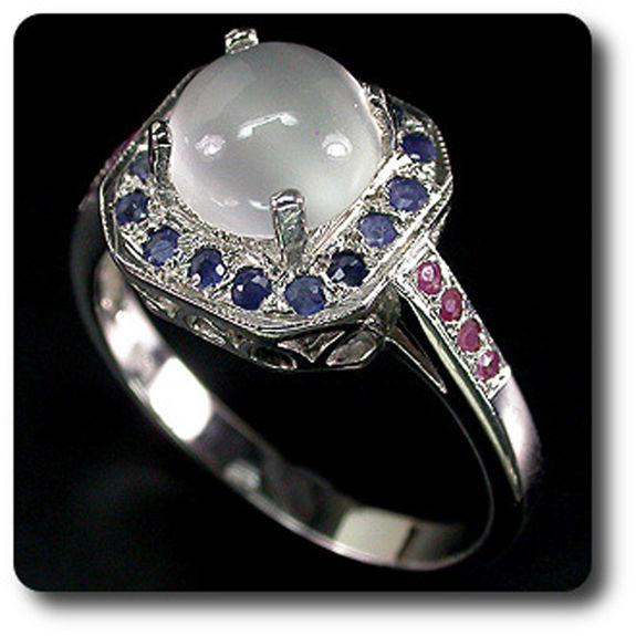 MOONSTONE, SAPPHIRE & RUBY RING