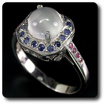 MOONSTONE, SAPPHIRE & RUBY RING
