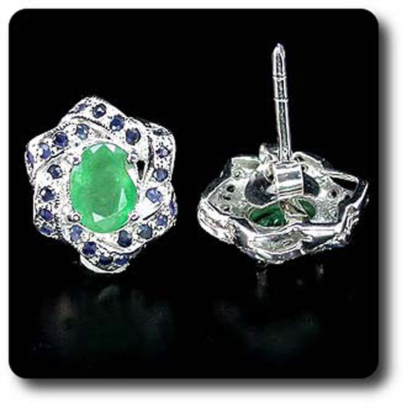 BOUCLES D'OREILLE EMERAUDE & SAPHIR