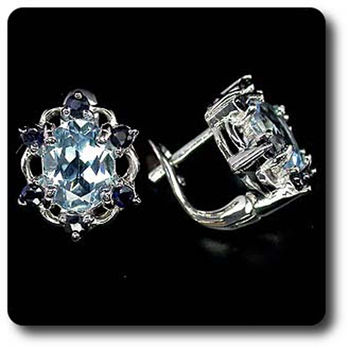 BOUCLES D'OREILLE TOPAZE BLEU & SAPHIR NOIR