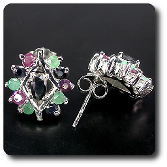 EMERALD RUBY & SAPPHIRE EARRINGS
