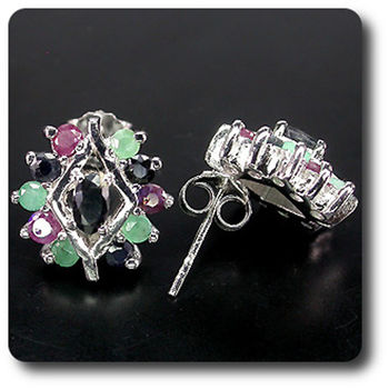 EMERALD RUBY & SAPPHIRE EARRINGS