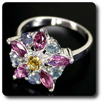 GARNET, SAPPHIRE & CITRINE RING