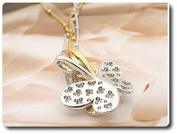 Double Chain Rhinestone Bowknot Necklace