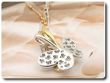 Double Chain Rhinestone Bowknot Necklace
