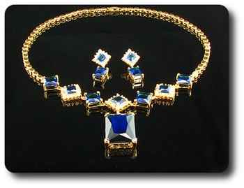 12x28~8mm Blue Sapphire Necklace Earrings Set