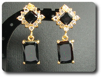 12x28~8mm Black Sapphire Necklace Earrings Set
