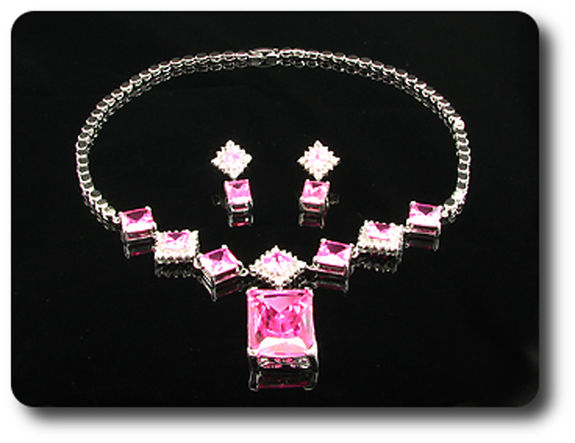 12x28~8mm Pink Sapphire Necklace Earrings Set