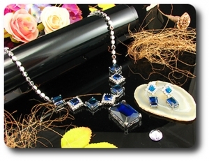 12x28~8mm Blue Sapphire Necklace Earrings Set