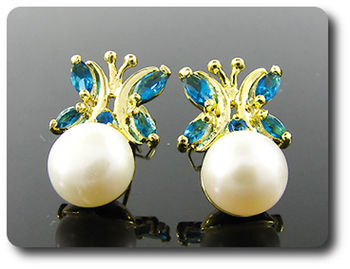 3x9 mm Pearl & Blue Sapphire Pendant Earrings Set