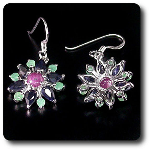 BOUCLES D'OREILLE EMERAUDE RUBIS SAPHIR