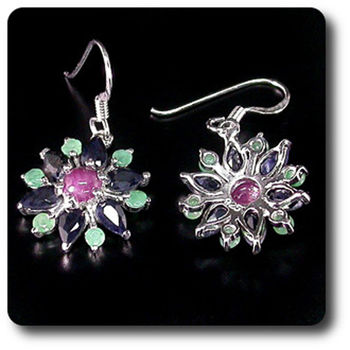 BOUCLES D'OREILLE EMERAUDE RUBIS SAPHIR