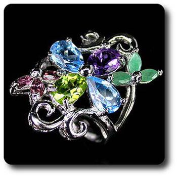 AMETHYST, GARNET, TOPAZ & EMERALD RING