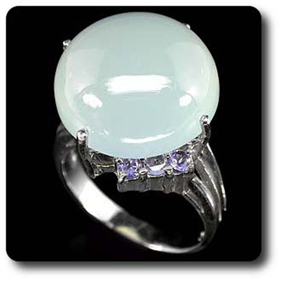 BLUE DYED CHALCEDONY & TANZANITE RING