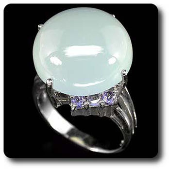 BLUE DYED CHALCEDONY & TANZANITE RING