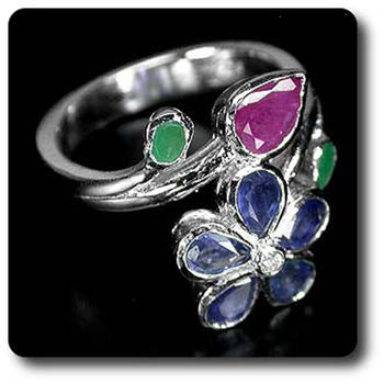 EMERALD, RUBY & SAPPHIRE RING