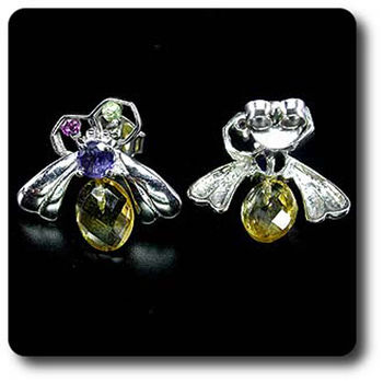 CITRINE, IOLITE, PERIDOT & RHODOLITE GARNET EARRINGS