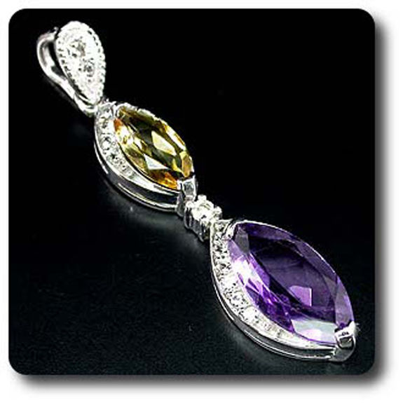 PENDENTIF AMETHYSTE CITRINE & TOPAZE BLANCHE