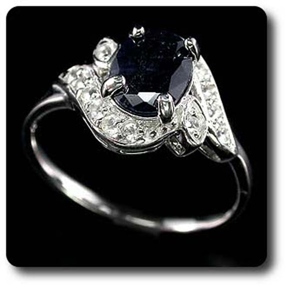 BLACK SAPPHIRE & WHITE TOPAZ RING